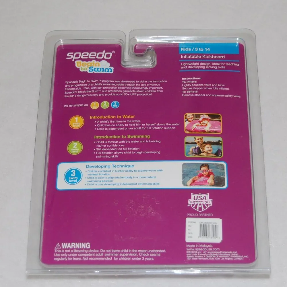 NWT Speedo Inflatable Kickboard, Ages 3-14